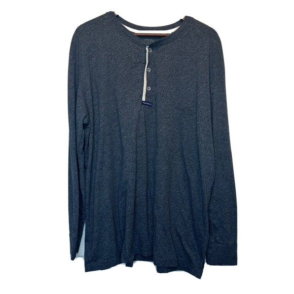 Lauren James Boyfriend Tee XL Gray Blue Henley Long Sleeve Oversized Shirt 2X - Picture 1 of 6